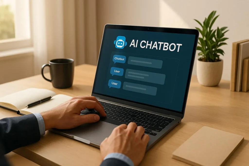 business owner setting up a no-code AI chatbot to automate customer support